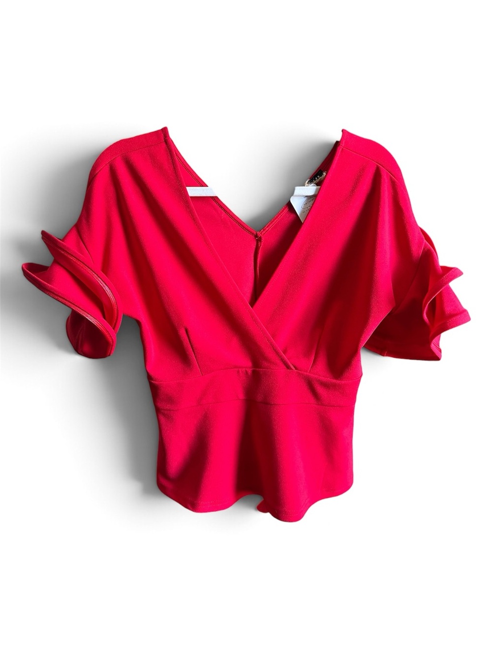 Red V-Neck Ruffle Sleeve Blouse